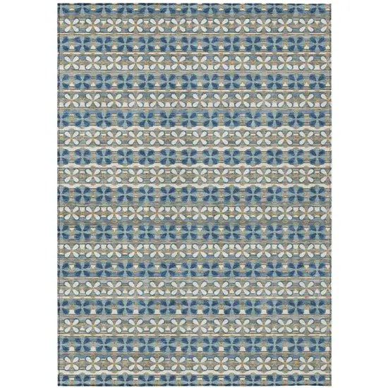 Teal Blue And Black Striped Washable Indoor Outdoor Area Rug Photo 2