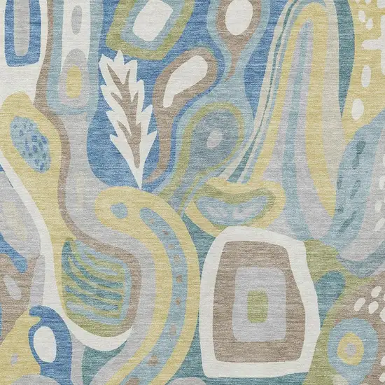 Teal Blue And Blue Abstract Washable Indoor Outdoor Area Rug Photo 3