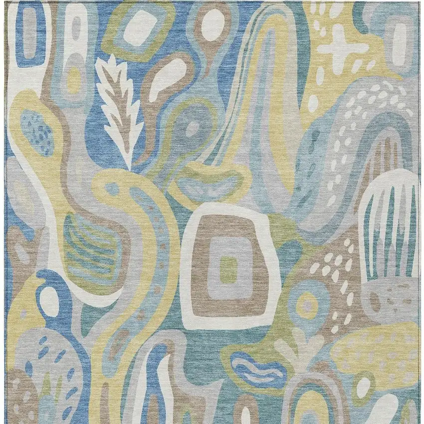 Teal Blue And Blue Abstract Washable Indoor Outdoor Area Rug Photo 4