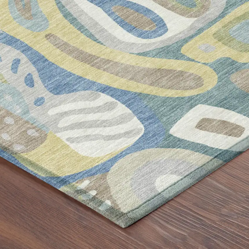 Teal Blue And Blue Abstract Washable Indoor Outdoor Area Rug Photo 5
