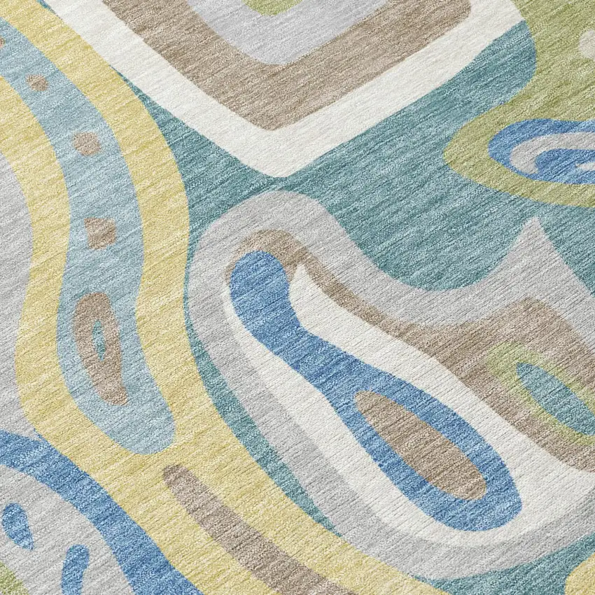 Teal Blue And Blue Abstract Washable Indoor Outdoor Area Rug Photo 6