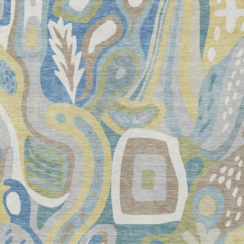 Teal Blue And Blue Abstract Washable Indoor Outdoor Area Rug Photo 3