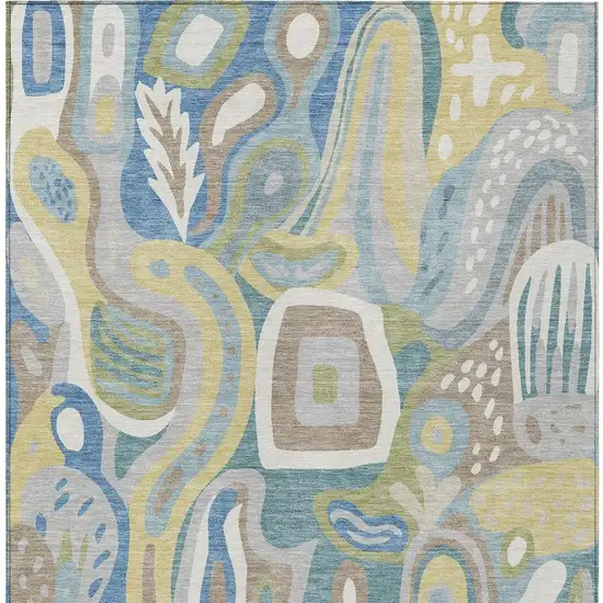 Teal Blue And Blue Abstract Washable Indoor Outdoor Area Rug Photo 4