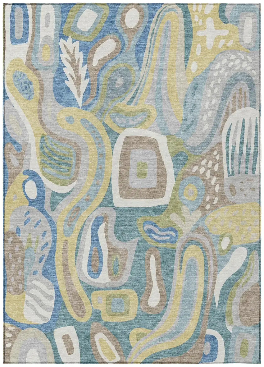 Teal Blue And Blue Abstract Washable Indoor Outdoor Area Rug Photo 2