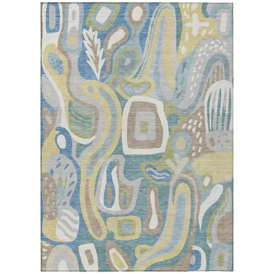 Teal Blue And Blue Abstract Washable Indoor Outdoor Area Rug Photo 2