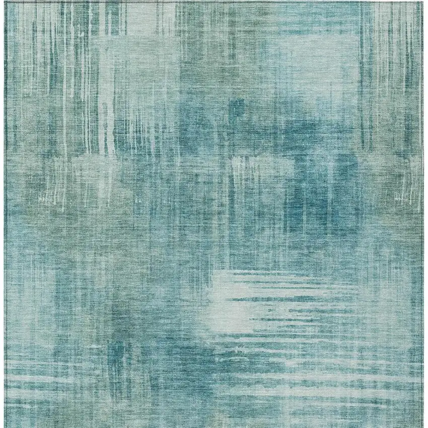 Teal Blue And Blue Abstract Washable Indoor Outdoor Area Rug Photo 4