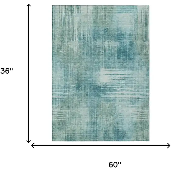 Teal Blue And Blue Abstract Washable Indoor Outdoor Area Rug Photo 7