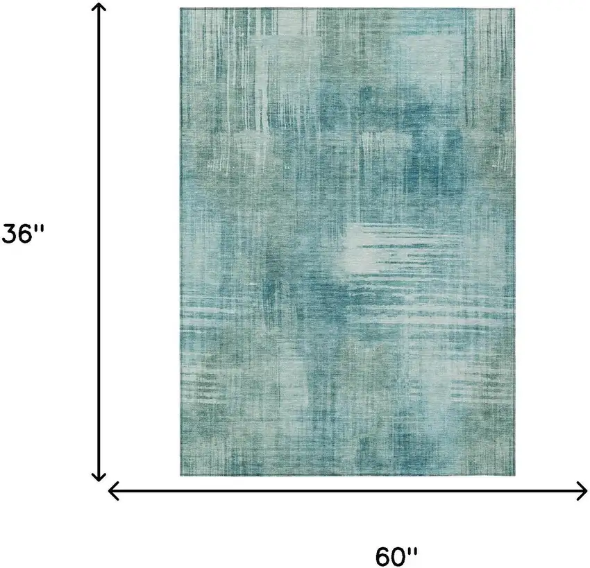 Teal Blue And Blue Abstract Washable Indoor Outdoor Area Rug Photo 7