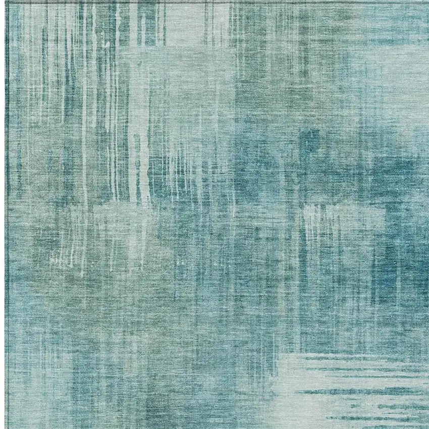 Teal Blue And Blue Abstract Washable Indoor Outdoor Area Rug Photo 3