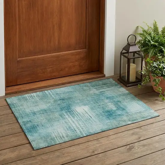 Teal Blue And Blue Abstract Washable Indoor Outdoor Area Rug Photo 1