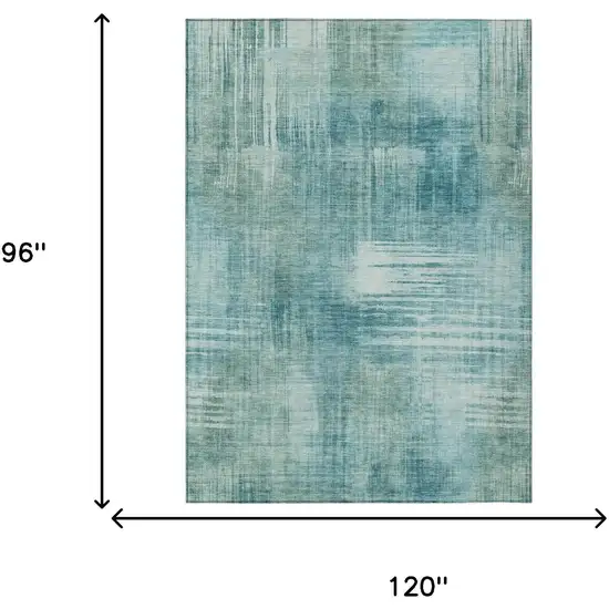 Teal Blue And Blue Abstract Washable Indoor Outdoor Area Rug Photo 7