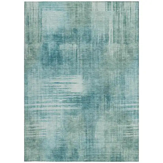 Teal Blue And Blue Abstract Washable Indoor Outdoor Area Rug Photo 4
