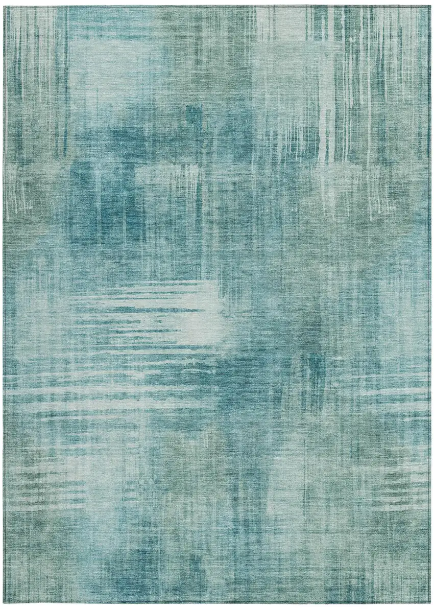 Teal Blue And Blue Abstract Washable Indoor Outdoor Area Rug Photo 4