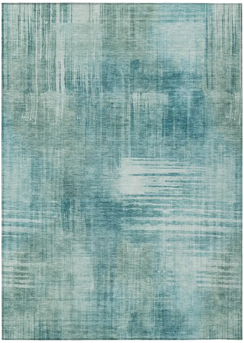 Teal Blue And Blue Abstract Washable Indoor Outdoor Area Rug Photo 2