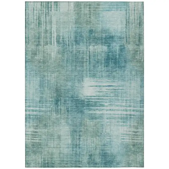 Teal Blue And Blue Abstract Washable Indoor Outdoor Area Rug Photo 2