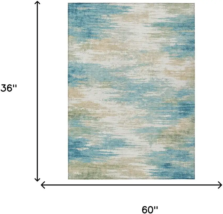Teal Blue And Blue Abstract Washable Indoor Outdoor Area Rug Photo 5