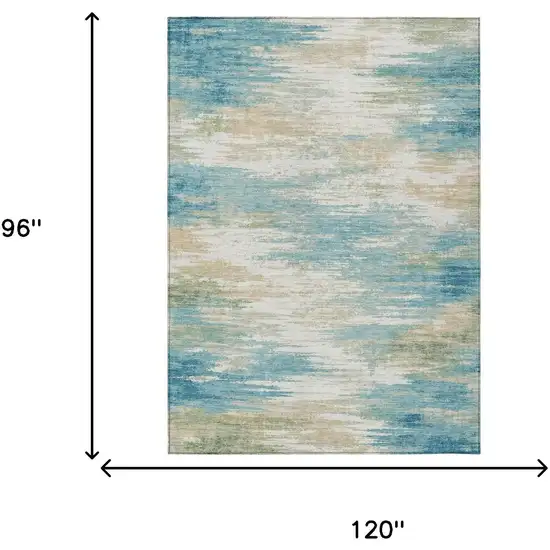 Teal Blue And Blue Abstract Washable Indoor Outdoor Area Rug Photo 5