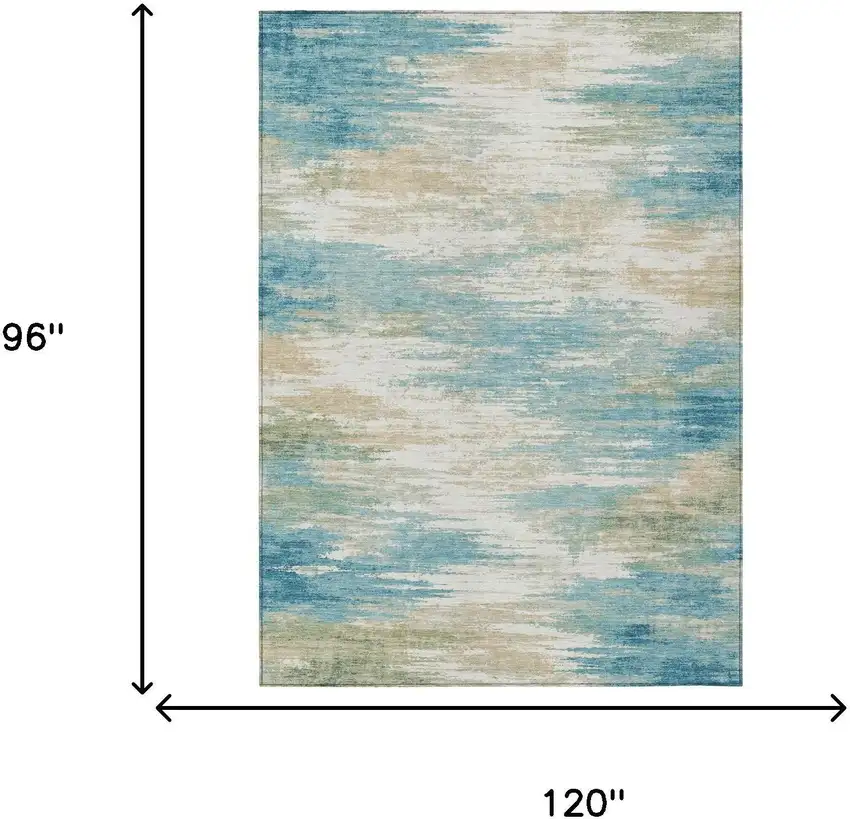 Teal Blue And Blue Abstract Washable Indoor Outdoor Area Rug Photo 5