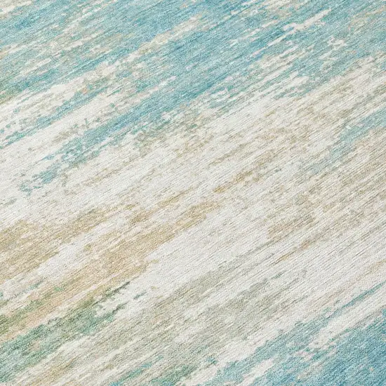 Teal Blue And Blue Abstract Washable Indoor Outdoor Area Rug Photo 4