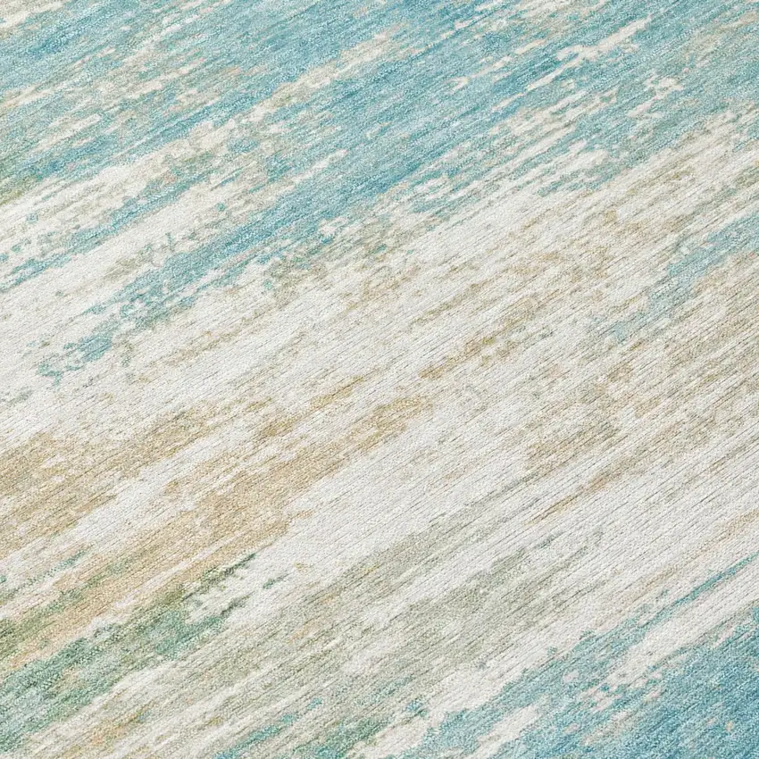 Teal Blue And Blue Abstract Washable Indoor Outdoor Area Rug Photo 4