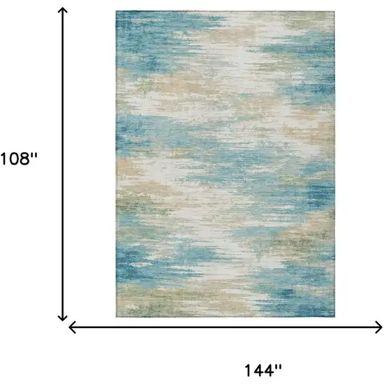 Teal Blue And Blue Abstract Washable Indoor Outdoor Area Rug Photo 5