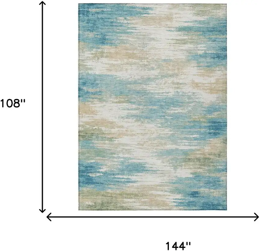 Teal Blue And Blue Abstract Washable Indoor Outdoor Area Rug Photo 5