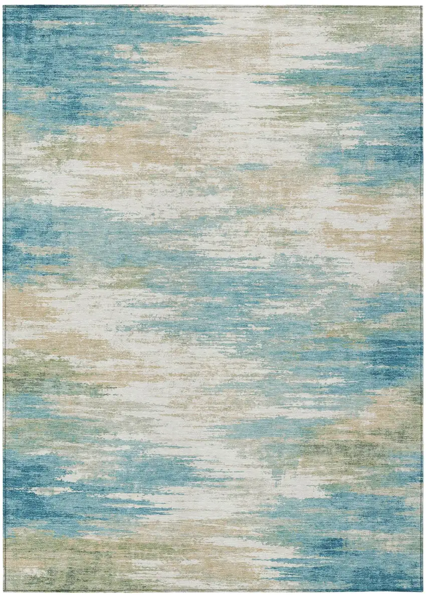 Teal Blue And Blue Abstract Washable Indoor Outdoor Area Rug Photo 2