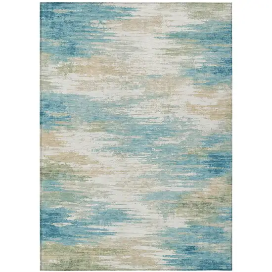 Teal Blue And Blue Abstract Washable Indoor Outdoor Area Rug Photo 2