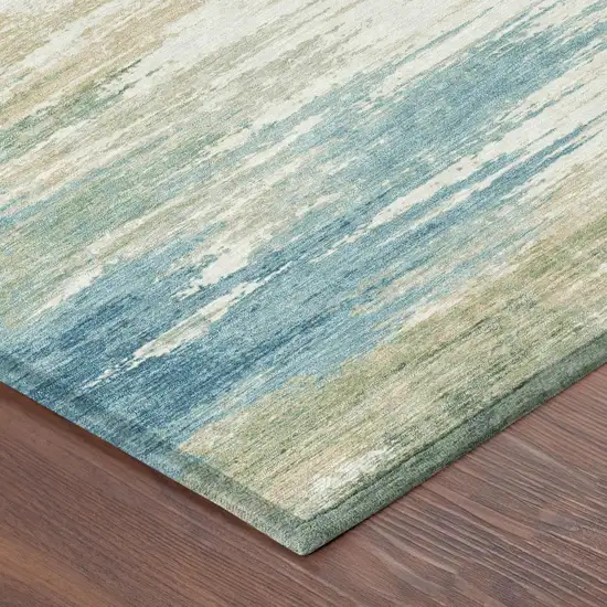 Teal Blue And Blue Abstract Washable Indoor Outdoor Area Rug Photo 3