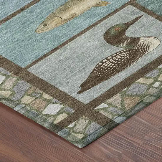 Teal Blue And Blue Floral Medallion Washable Indoor Outdoor Area Rug Photo 4