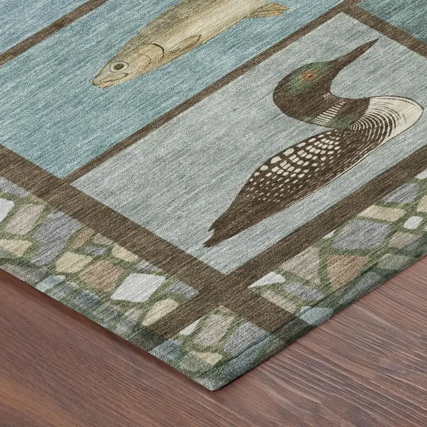 Teal Blue And Blue Floral Medallion Washable Indoor Outdoor Area Rug Photo 4