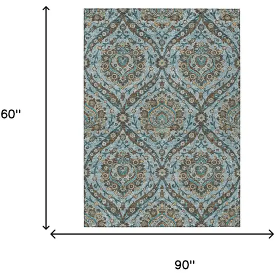 Teal Blue And Blue Floral Washable Indoor Outdoor Area Rug Photo 7