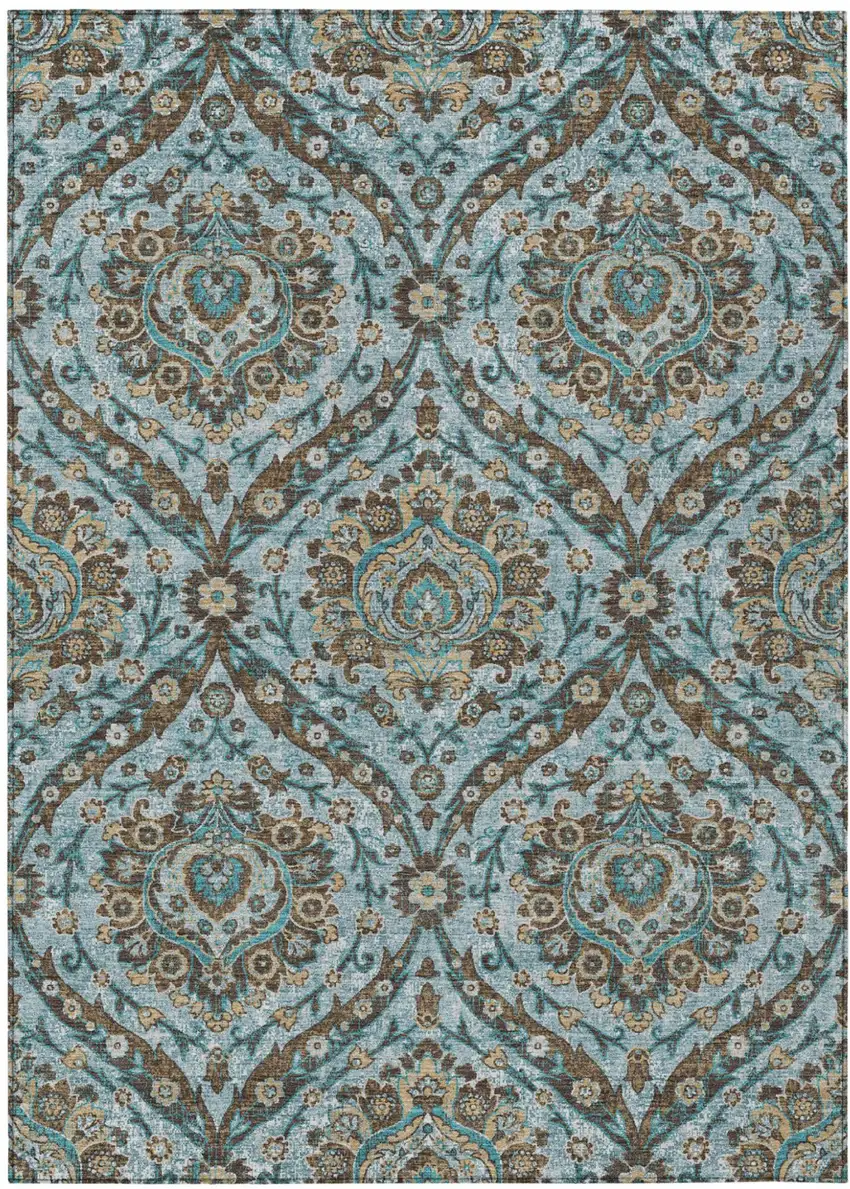 Teal Blue And Blue Floral Washable Indoor Outdoor Area Rug Photo 2