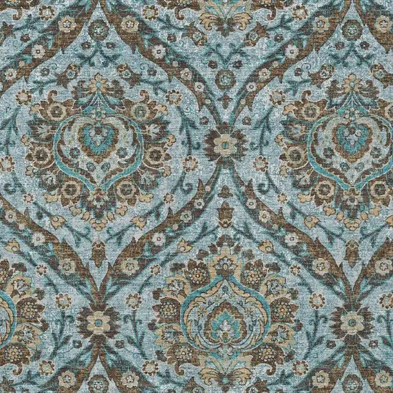 Teal Blue And Blue Floral Washable Indoor Outdoor Area Rug Photo 3