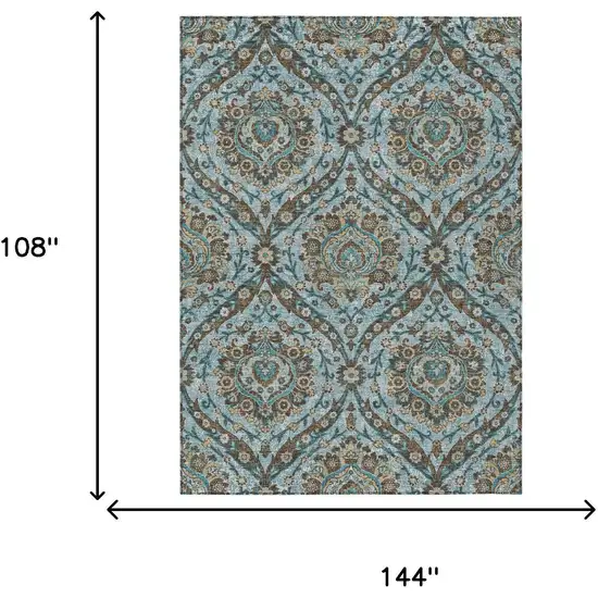 Teal Blue And Blue Floral Washable Indoor Outdoor Area Rug Photo 7