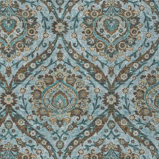 Teal Blue And Blue Floral Washable Indoor Outdoor Area Rug Photo 3
