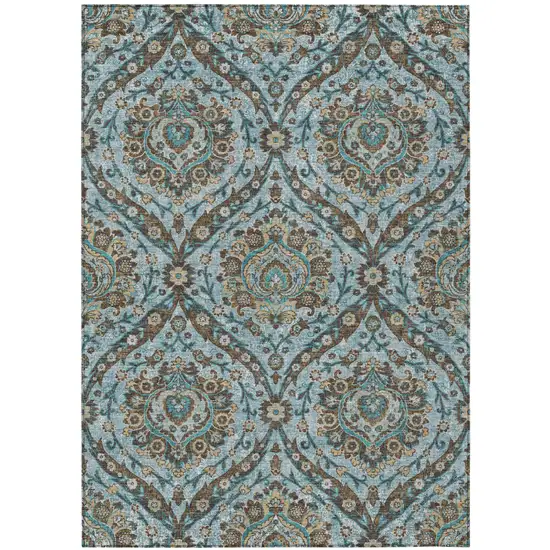 Teal Blue And Blue Floral Washable Indoor Outdoor Area Rug Photo 2