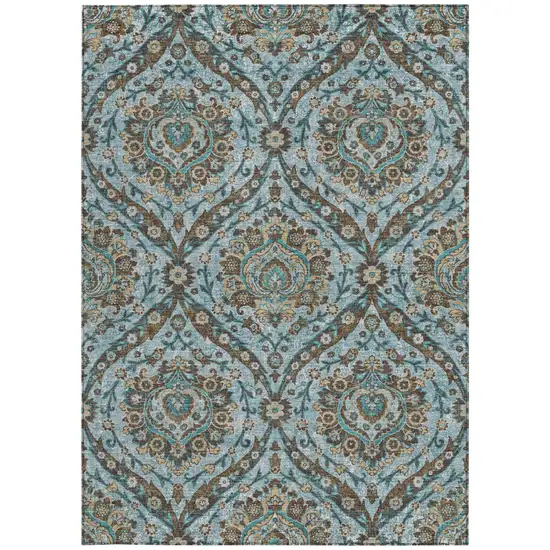 Teal Blue And Blue Floral Washable Indoor Outdoor Area Rug Photo 4