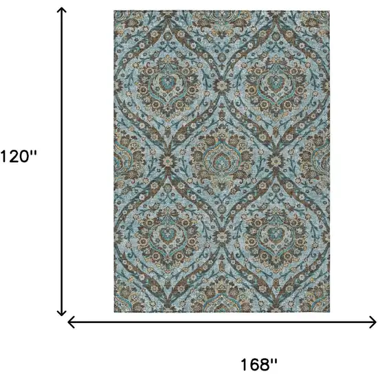 Teal Blue And Blue Floral Washable Indoor Outdoor Area Rug Photo 7