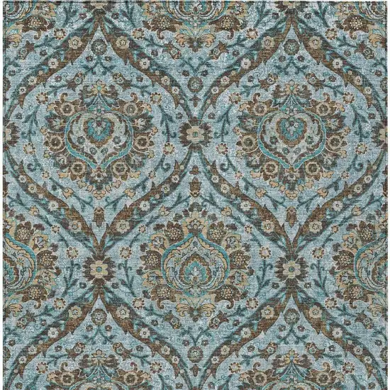 Teal Blue And Blue Floral Washable Indoor Outdoor Area Rug Photo 3