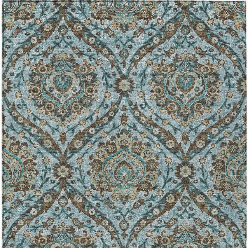 Teal Blue And Blue Floral Washable Indoor Outdoor Area Rug Photo 3