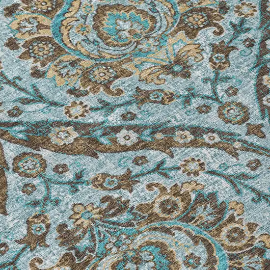 Teal Blue And Blue Floral Washable Indoor Outdoor Area Rug Photo 6