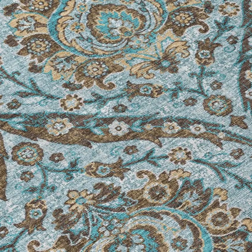Teal Blue And Blue Floral Washable Indoor Outdoor Area Rug Photo 6