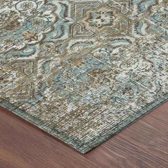 Teal Blue And Blue Floral Washable Indoor Outdoor Area Rug Photo 5