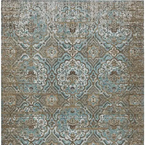 Teal Blue And Blue Floral Washable Indoor Outdoor Area Rug Photo 3
