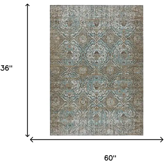 Teal Blue And Blue Floral Washable Indoor Outdoor Area Rug Photo 7