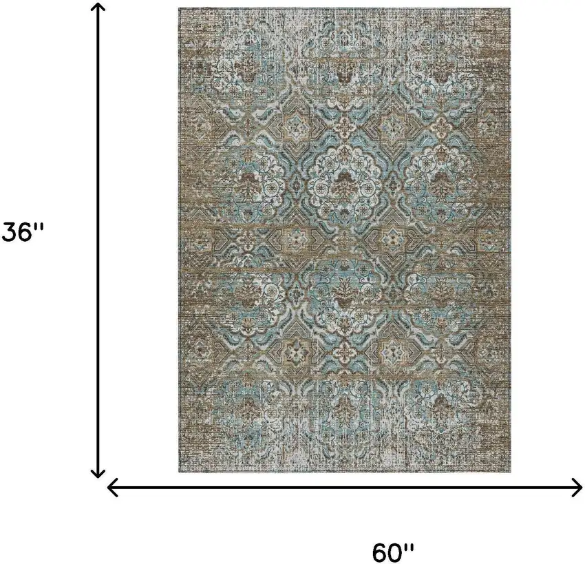 Teal Blue And Blue Floral Washable Indoor Outdoor Area Rug Photo 7