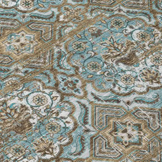 Teal Blue And Blue Floral Washable Indoor Outdoor Area Rug Photo 6