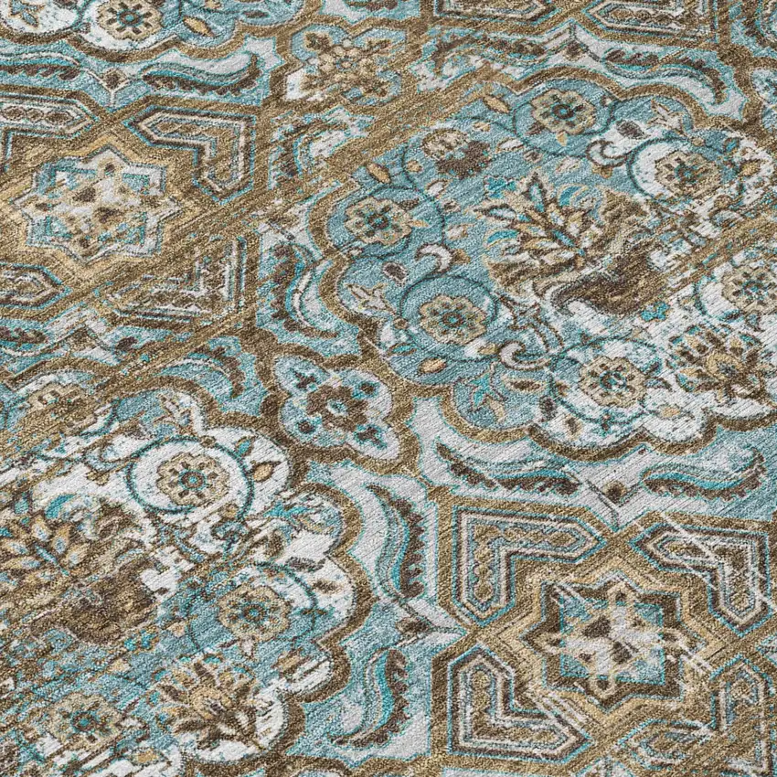 Teal Blue And Blue Floral Washable Indoor Outdoor Area Rug Photo 6