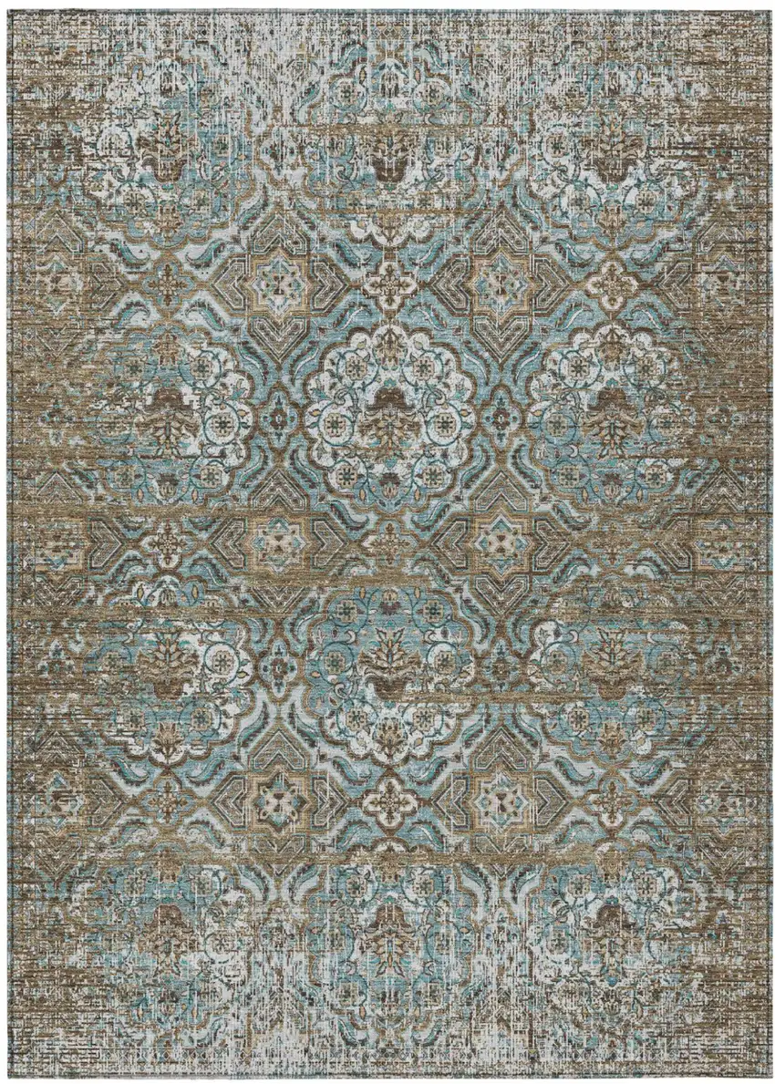 Teal Blue And Blue Floral Washable Indoor Outdoor Area Rug Photo 2